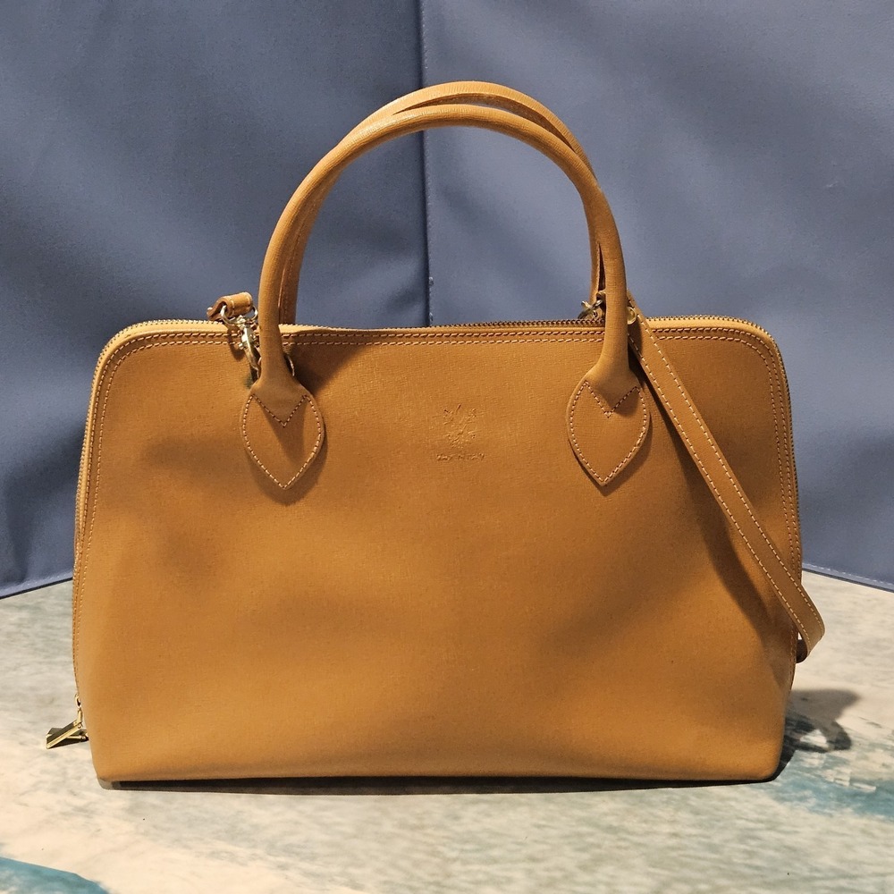 Made in Italy Genuine Leather Tan‎ Satchel Crossbody Top Handle Handbag w/ Strap